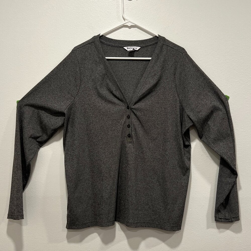 Athleta Ribbed Henley Top- Gray- Size 2x